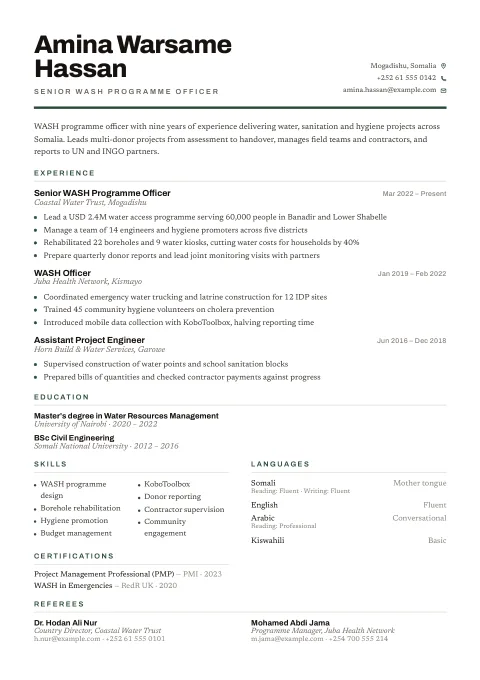 The Endnote template, shown with a demo profile